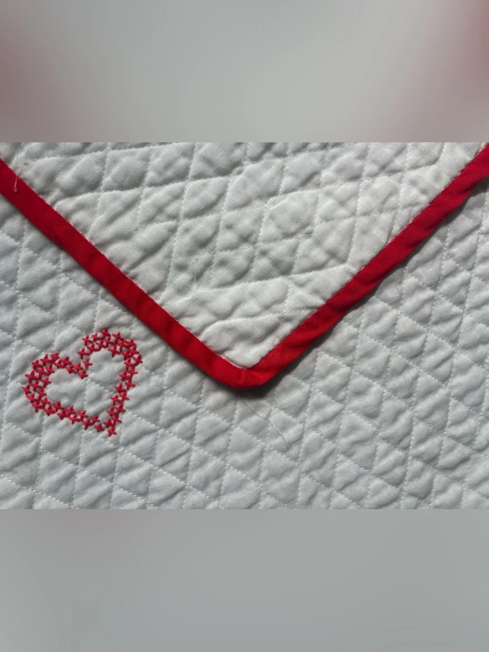 Handmade Raggedy Ann Quilted Baby Blanket - White with Red Accents